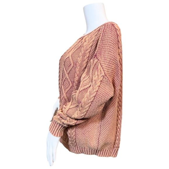 #T9 Callahan Revolve Enzyme Wash Rose Cable Knit Boat Neck Sweater $124 - Picture 7 of 14